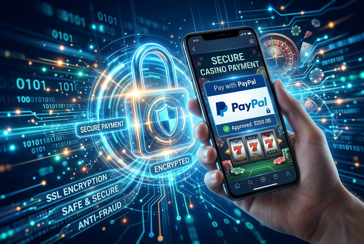 Mobilny interfejs PayPal pokazujący bezpieczną autoryzację płatności w kasynie online